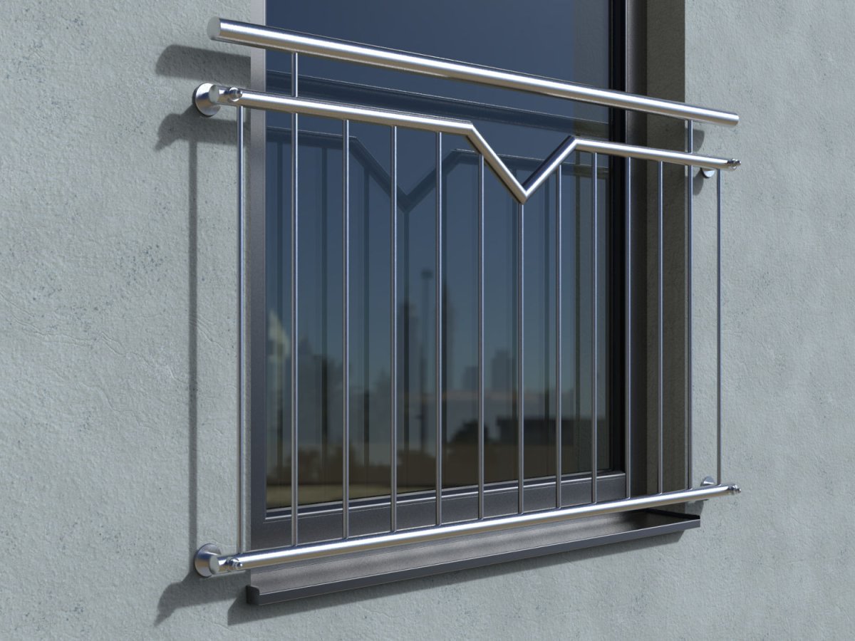 French balcony Nizza stainless steel - wall mounted in front - real