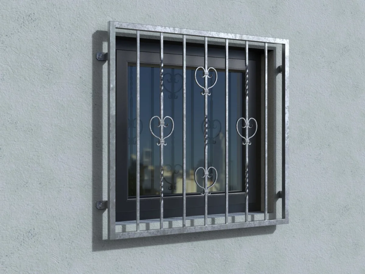 Fenstergitter Caorle verzinkt an der Außenwand ohne Fensterbrett Real