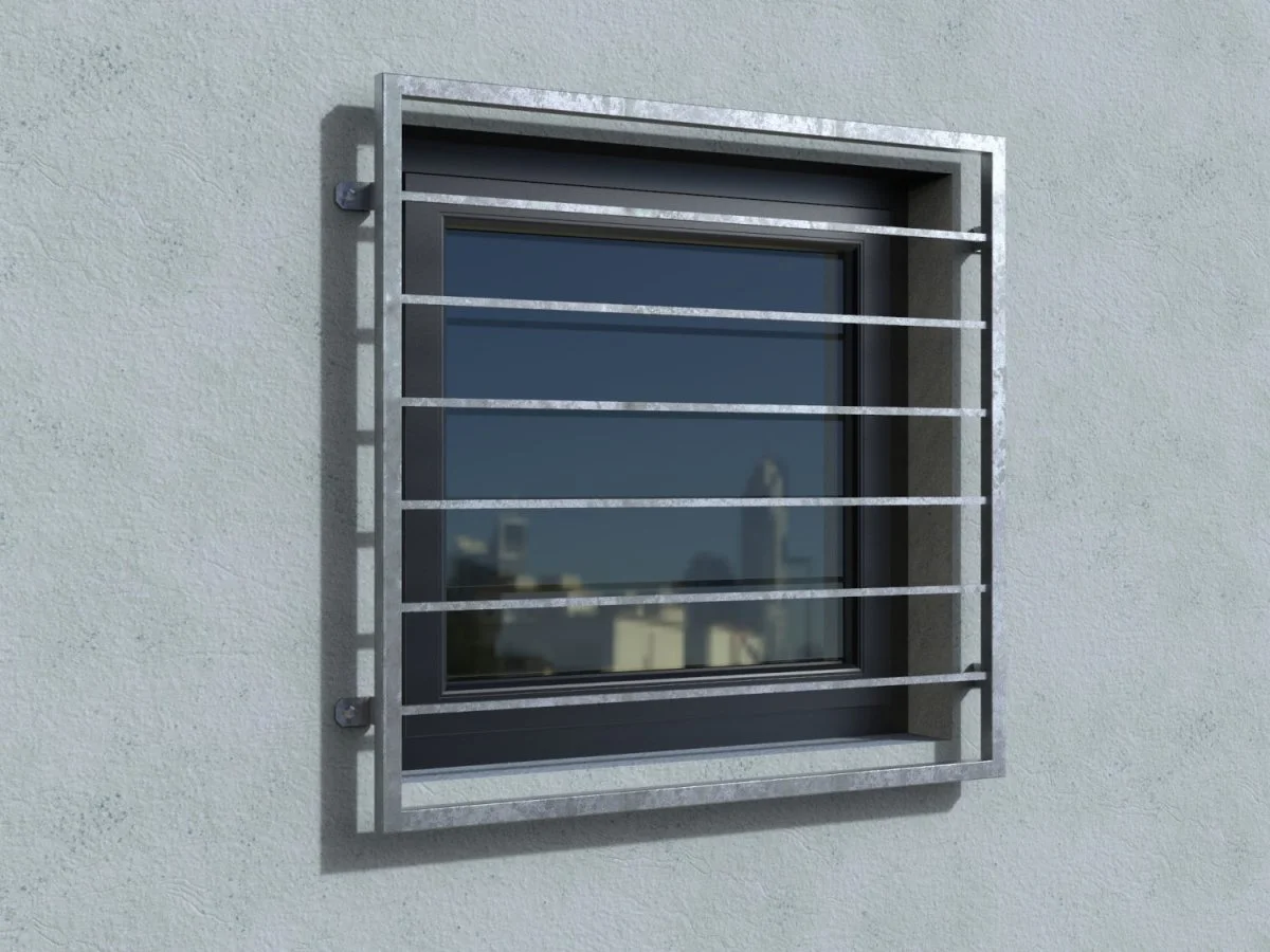 Fenstergitter Pisa verzinkt an der Außenwand ohne Fensterbrett Real