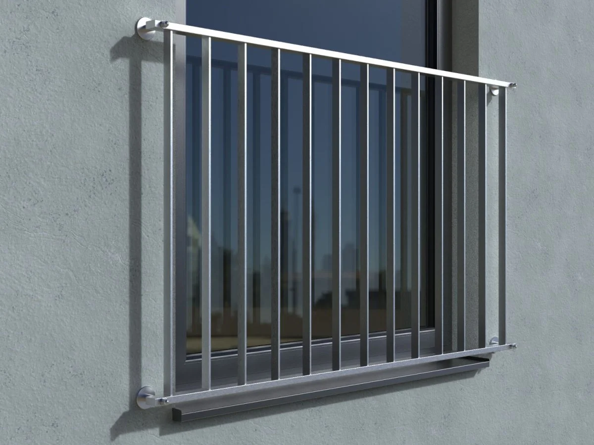 French balcony Basic 3 stainless steel - wall mounted in front - real