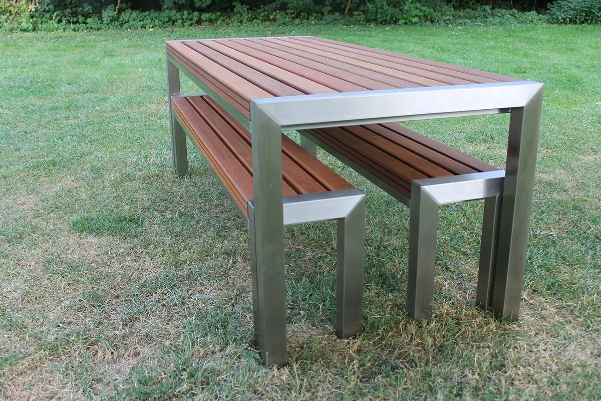 Picnic bench wood stainless steel combination 4