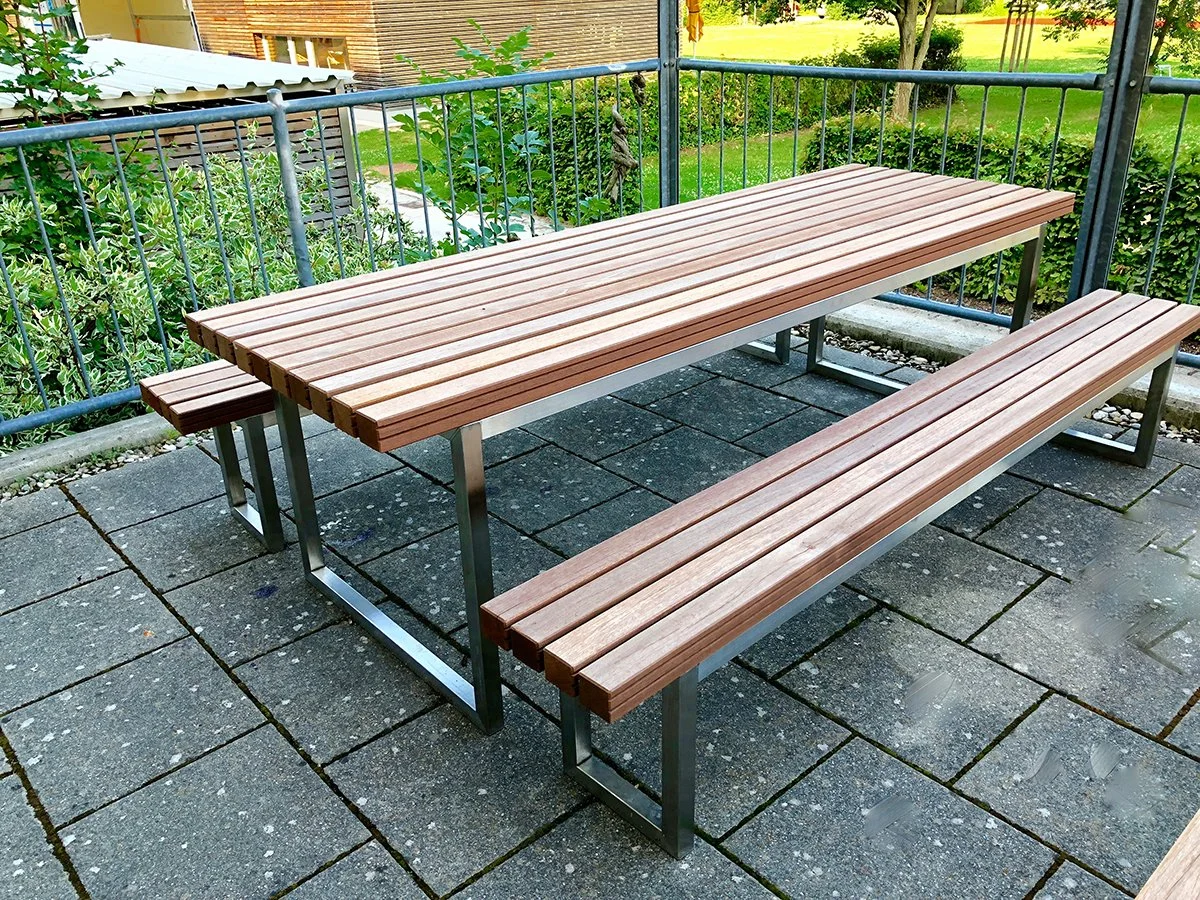 Picnic bench wood stainless steel combination