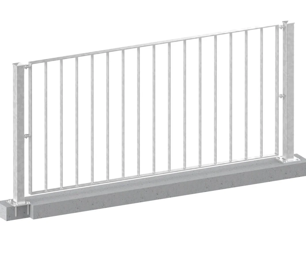Metal fence, railing Basic 2 galvanised dowelled on Metal fence, railing Basic 2 galvanised dowelled on