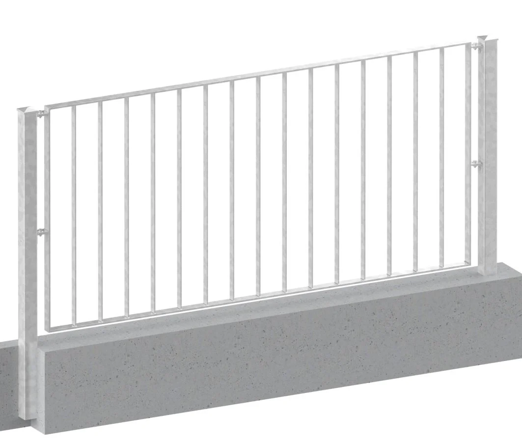 Metal fence, railing Basic 2 galvanised set in concrete Metal fence, railing Basic 2 galvanised set in concrete