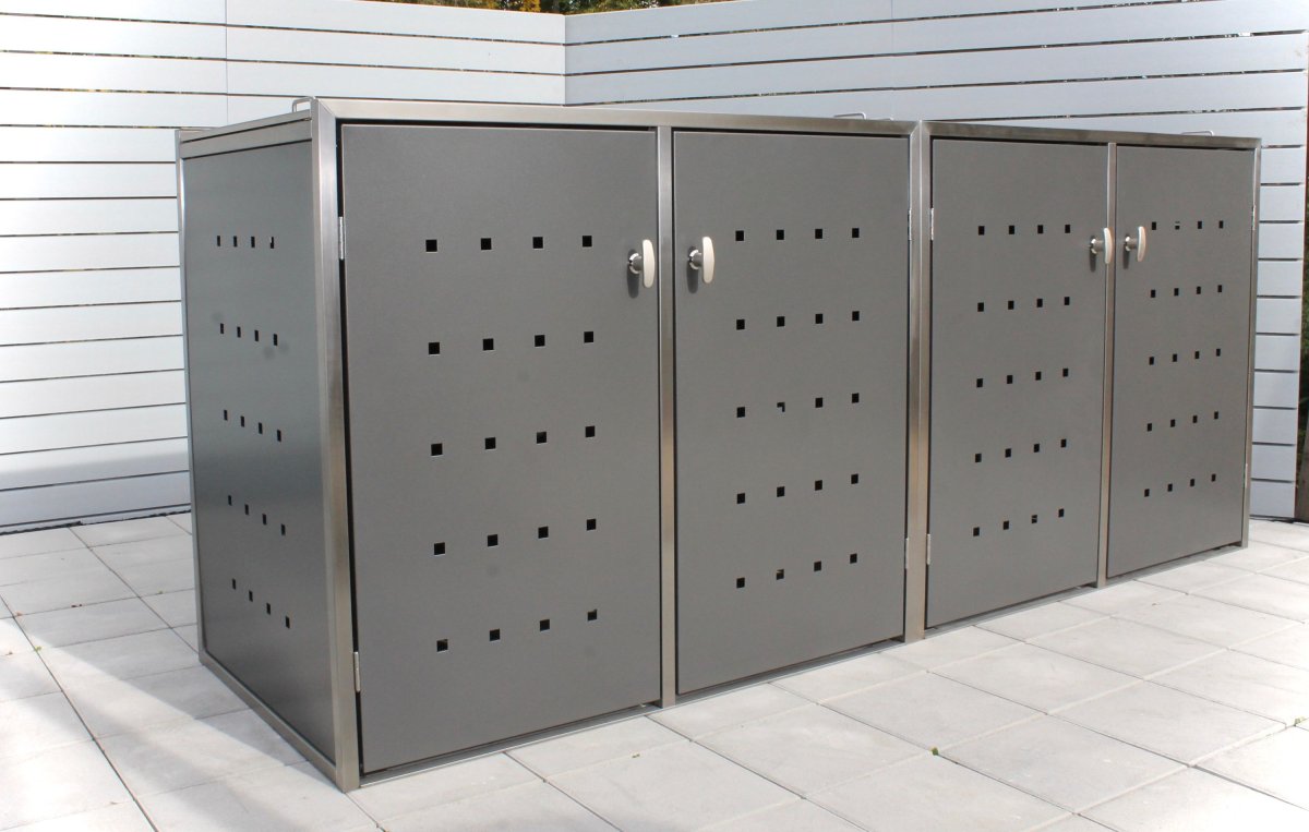Garbage can box Compact gray anthracite - 240 liters and 120 liters - stainless steel - "Quadruple" box 4