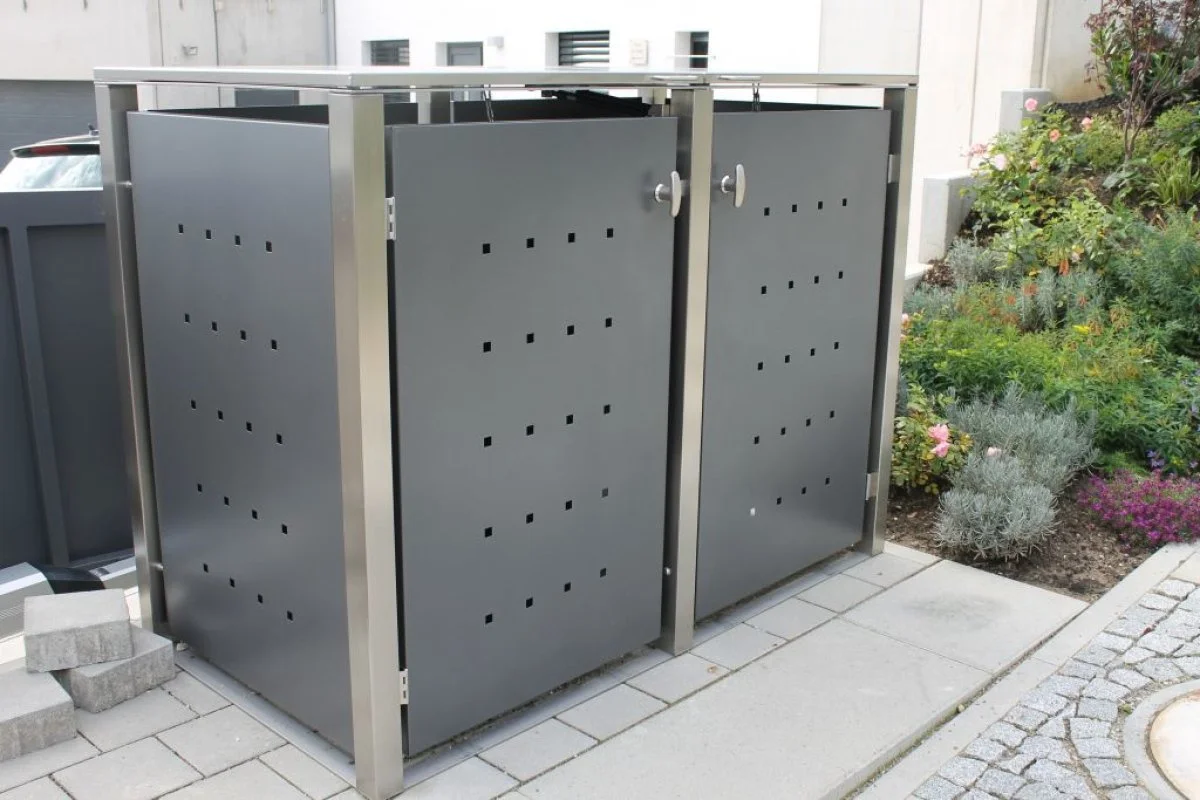 Garbage can box Universal - 240 liters and 120 liters gray anthracite - stainless steel - "Double" box