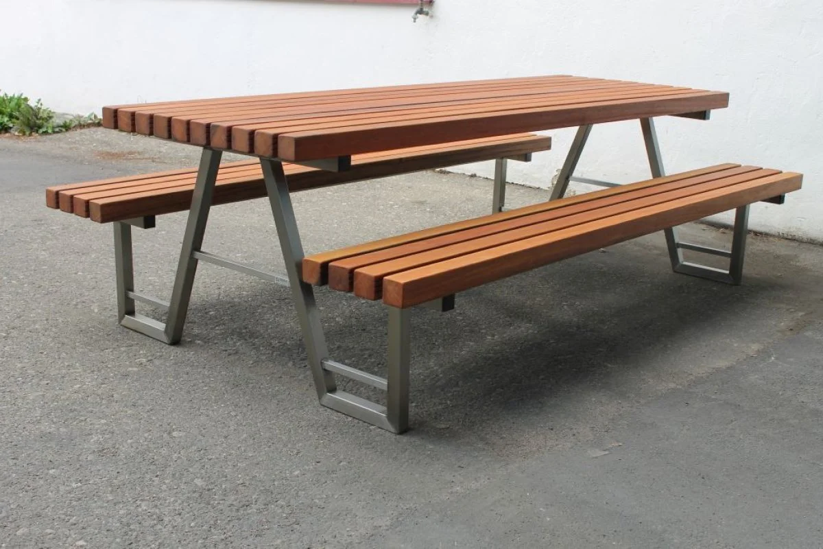 Picnic table wood stainless steel combination 3